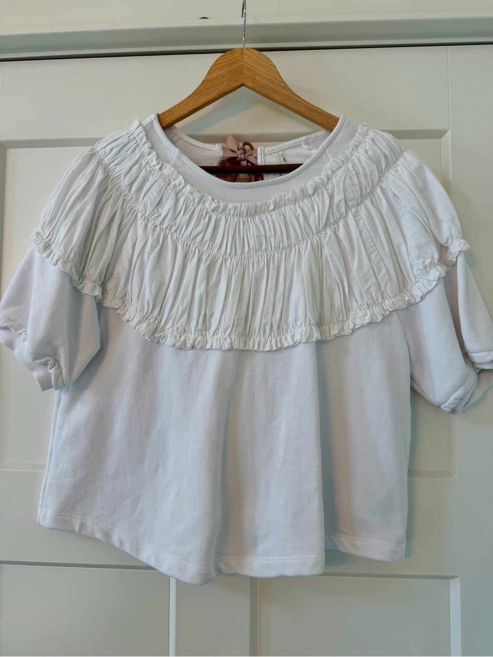 Anthropologie White Ruffle Back-Tie Top with Blush Ribbon - Picture 2 of 7